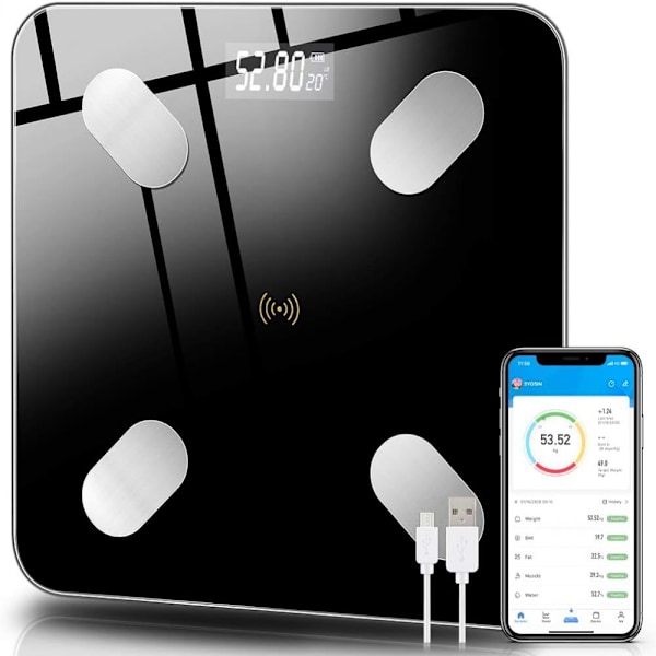 Rechargeable Digital Body Weight Scale, Smart Body Fat Scale with 13 Key Measurements, Bluetooth Bathroom Scale with Privacy Protection[mo]
