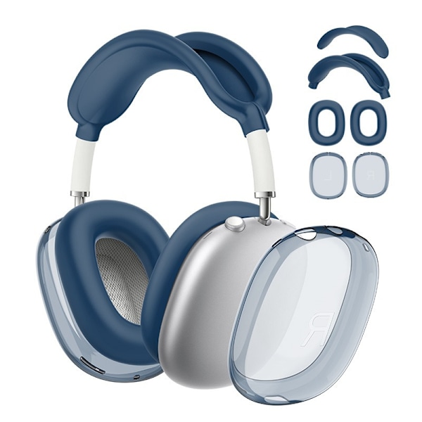 Beskyttelsesett for AirPods Max, beskyttende film for hodebånd + TPU-beskyttelsesfilm + øreputer i silikon, svettebestandige tilbehør (blå) blue