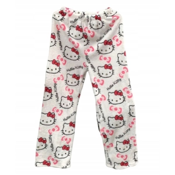 Cartoon HelloKitty Flanellpyjamas Plys og tykke isolerende pyjamas til kvinder - Hvid White White L