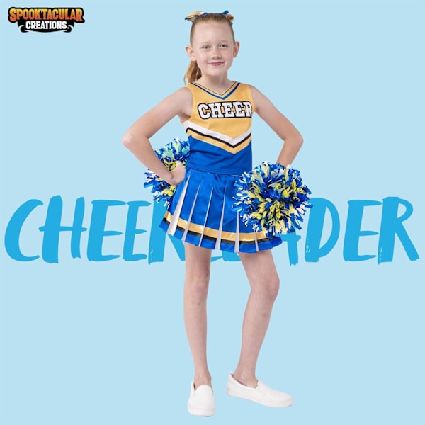 Cheerleaderdräkt för flickor, söt cheerleaderoutfit, blå och vit cheerleaderuniform för Halloween-utklädnad och rollspel blå guld blå guld L (10–12 Jahre)