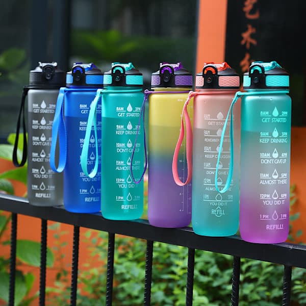 Vattenflaska Sport Drickskopp Plast Vattenkopp 1000ML - spotrea Blå&Rosa Blue&Pink