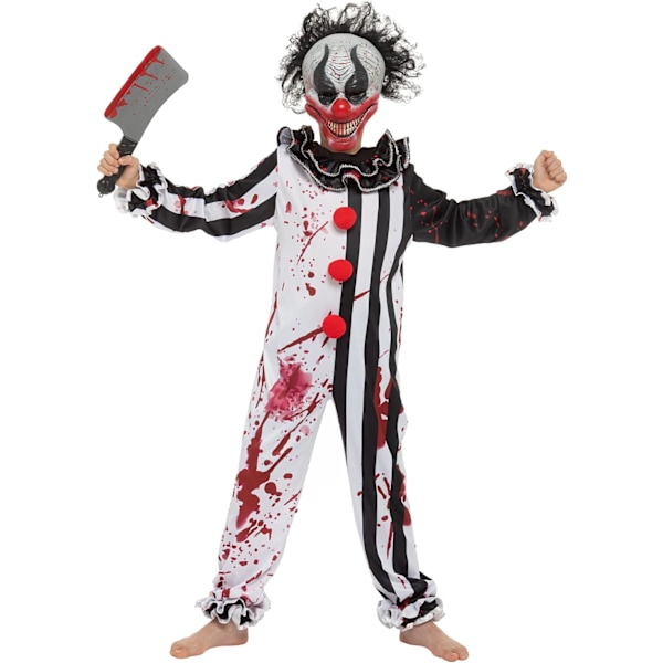 Pojkens Blodiga Mördarclowndräkt, Skräckig Slasher-Clowndräkt för Halloween-Fester, Läskig Temafest, Mördarclown-Rollspel Large ( 10-12 yrs)