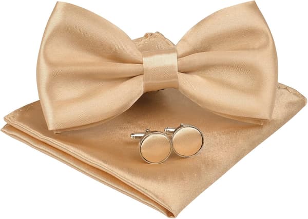 Slips for menn, Klassisk ensfarget slips, Sateng smoking-slips, Justerbart formelt slips for fest, bryllup 3pc-Champagne