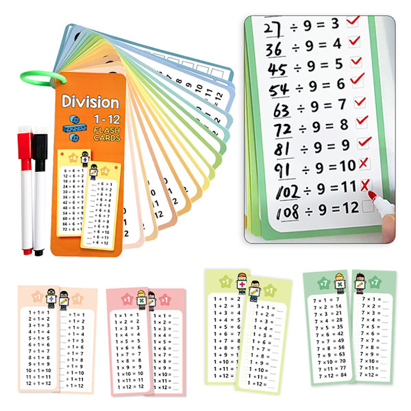 Matematiikan muistikortit lapsille 1-12 yhteenlasku/vähennyslasku/kertolasku/jakolasku taulukkokortit lasten matemaattisten taitojen kehitysmateriaalit C