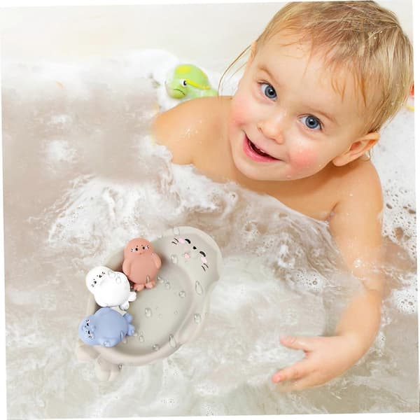 Babylegetøjssæt til badet: Flydende, stabelbart, interaktivt hult, klembart dyrebadelegetøj
