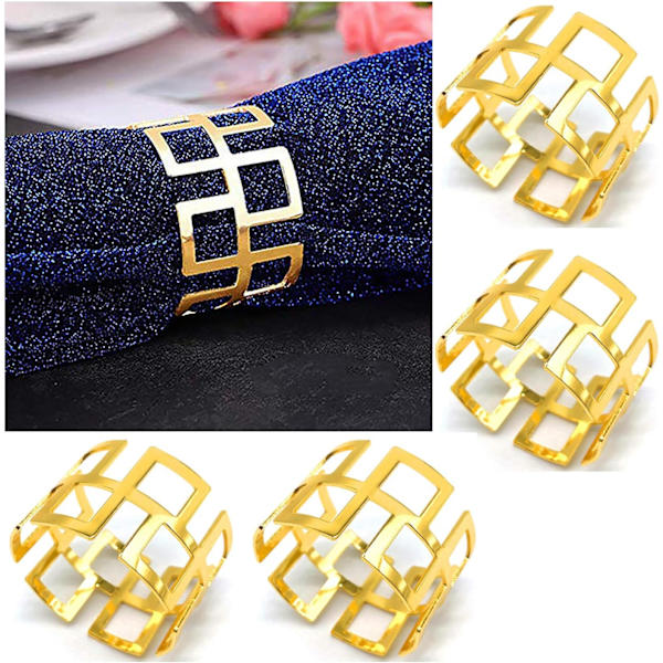 Serviettring, 12 stk metallserviettholder for bryllupsfest middagsbordsdekorasjon (Great Wall-Gold)