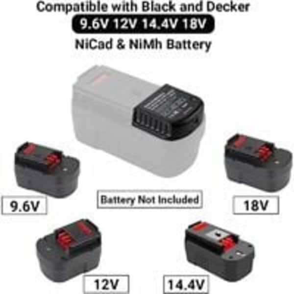 Ersättningsladdare Kompatibel med Black & Decker 9.6V 12V 14.4V 18V Nicad Nimh Batteri HPB18-OPE HPB18 HPB14 HPB12 HPB96 244760-00 A1718 FSB18—