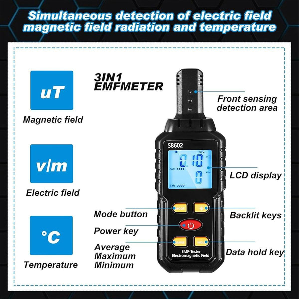 Ghost Equipment Kit, Emf-mittari 2 liiketunnistavalla CatBall-valolla, Emf-mittari Ghost Equipment (ZYH) Black