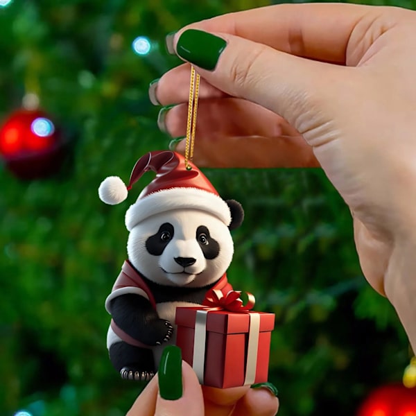 Kreativ bedårende tegneserie Panda hjem juletræ hængende pynt Akryl flad juledekorationer A A One Size