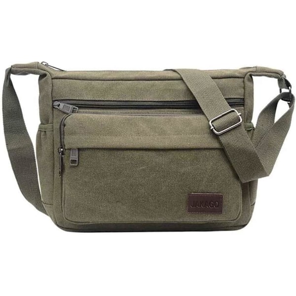 Vattentät Messenger Bag Axelväska 13 Tum, Canvas Crossbody Väska med Flera Fickor för Män, Lätt Casual Axelväska för Utomhusfiske Camping Green