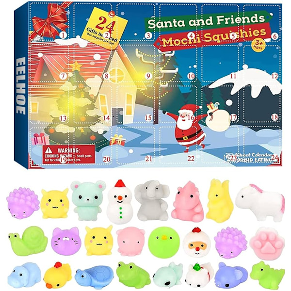 Adventskalender med 24 Mochi Squishies Leksaker - Julkalender med 24 Dagar av Överraskningar