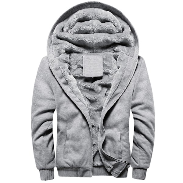 Herrer Fleece-fôret Sweatshirt Jakke Vinter Treningsstudio Fleece Hettelue Full Zip Varm Tykk Jakke grå grey L