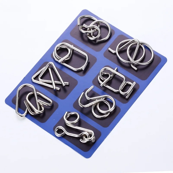 8 st/set IQ Metallpussel Hjärnträning Intelligens Lösningsring Montessori Pussel för Barn Vuxna Anti-Stress Fidget Leksak