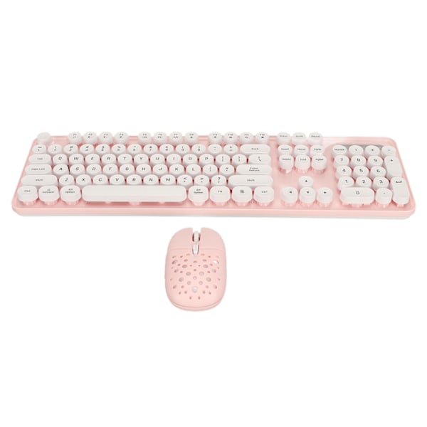Trådlöst tangentbord och mus-kombination Ren Färg Retro 2.4G Trådlöst tangentbord Mus med runda tangenter och numerisk knappsats Rosa