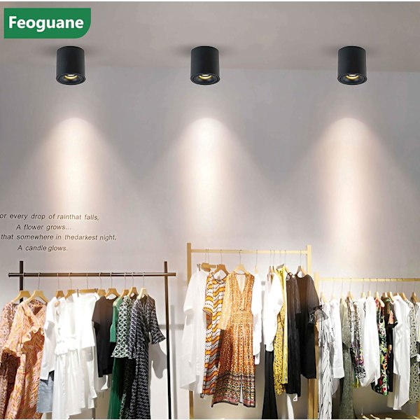 10W Udendørs LED-Spotlight, Justerbar Loftlampe, Køkken, Stue, Butiksbelysning, Varmt Hvidt (Sort) Sunmostar
