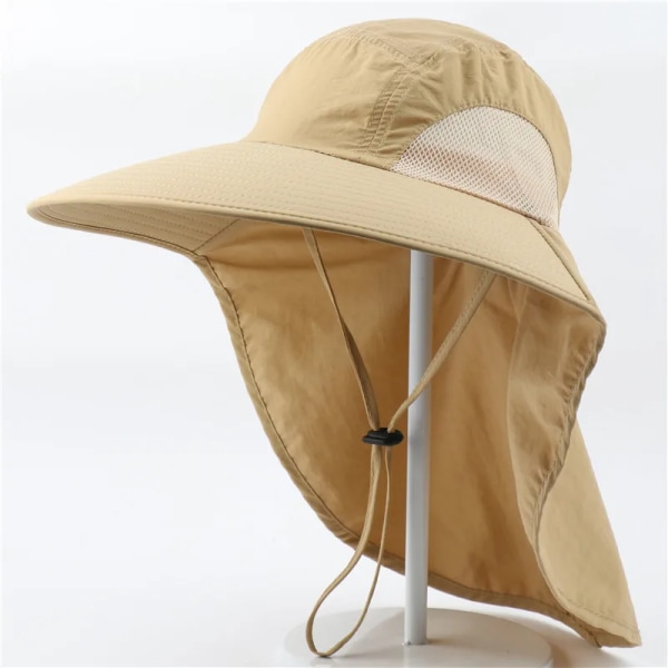 Utomhus fiskerhatt Bred brättad bucket hatt med cover Herr Andas sommar Mesh Solskydd Visir Anti UV Cap Unisex Khaki-A