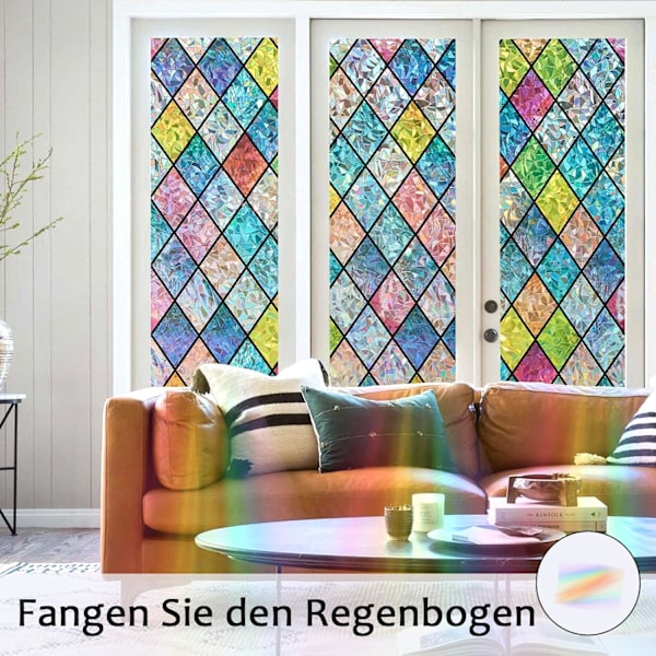 Ikkunakalvo, läpinäkymätön sateenkaari-ikkunakalvo, staattinen liima, ikkuna, värikäs 3D-sateenkaariefekti-ikkunakalvo 44,5 x 200 cm, ilman liimaa, UV-suoja