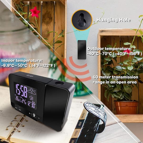 Digital Projektionsväckarklocka, Inomhus- och Utomhustemperatur