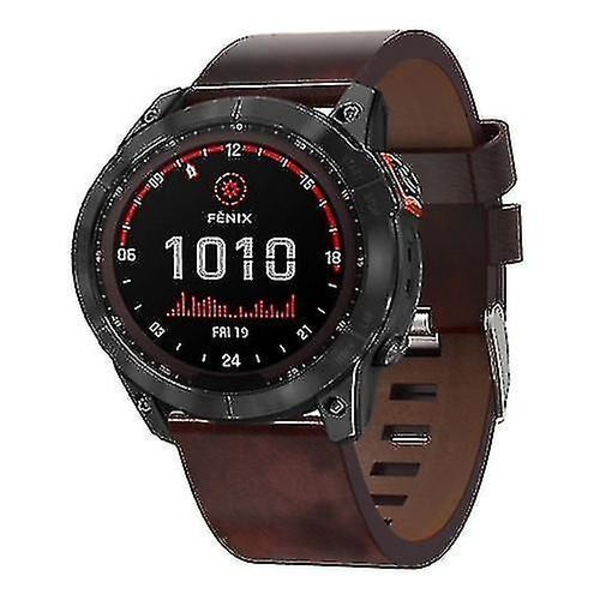 For Garmin Fenix 7x Solar 26mm Lær Stålspenne Klokkereim Yj52-2(Brun)