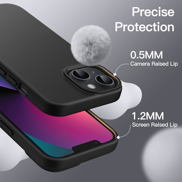Silikonskal för iPhone 13 (6,1 tum), Allroundskydd Mobilskal med Silkeslen Känsla, Stötsäkert Skal med Mikrofiberfoder (Svart)