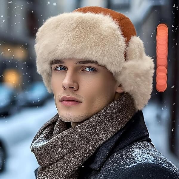 Vinter trapper hat med øreklapper, varm russisk hat til kvinder, trapper hat/skihue til mænd. orange