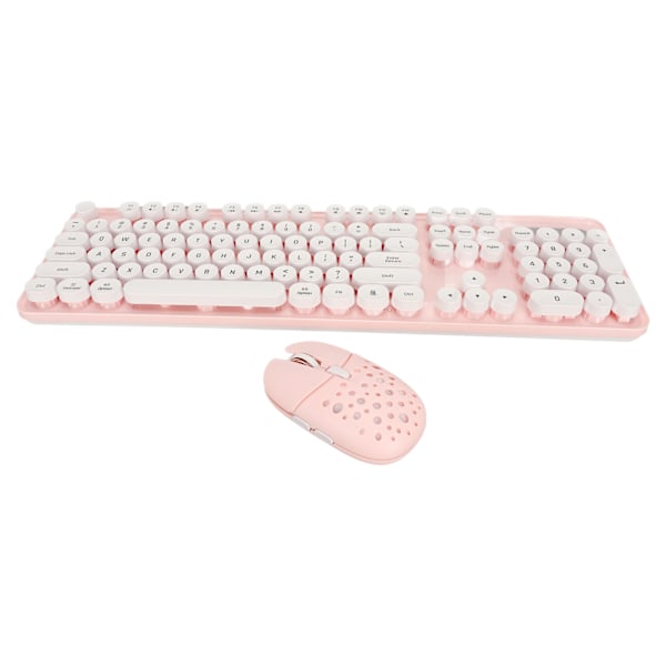 Trådløst tastatur og mus-kombinasjon, ren farge, retro 2.4G trådløst tastatur og mus med runde taster og numerisk tastatur, rosa