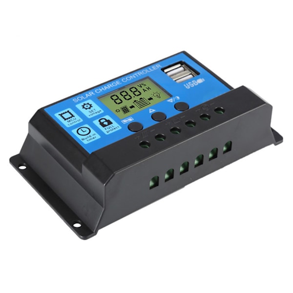 Solcellsladdningsregulator 30A/20A/10A 12V 24V med LCD-skärm 30A