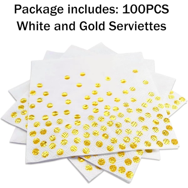 Servetter 100-pack, Vita och Guld Servetter Guld Servetter
