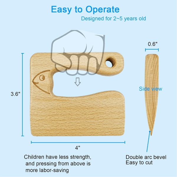Träkniv för barn för matlagning och säker skärning av grönsaker, frukt,