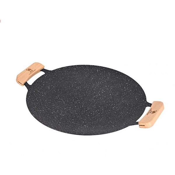BBQ grillpanna, rund grillplatta av non-stick järn för camping (35 cm)