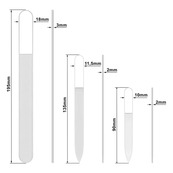 3 st tjeckiska glas nagelfilar, tvättbar dubbelsidig nagelfil, etsade nagelfilar - Kristall nagelfil för naturliga naglar