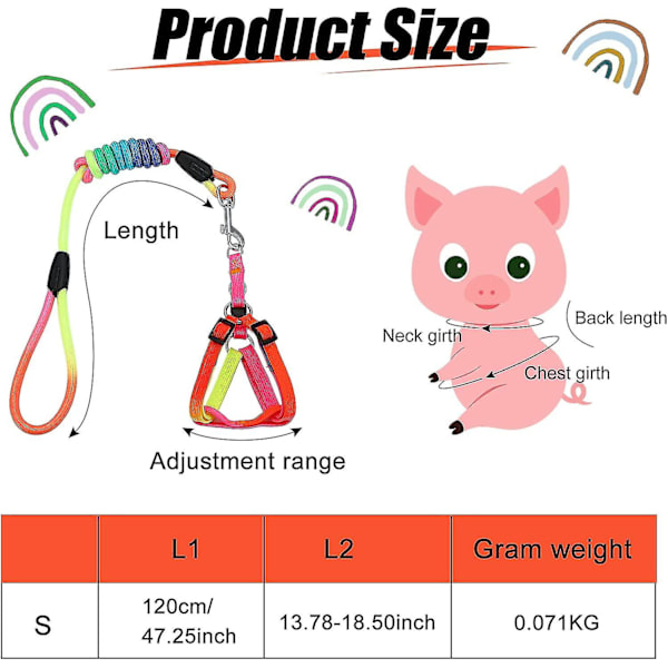 Justerbar minigrissele och koppel - Minigrissele och koppel för att förhindra att din gris rymmer eller fastnar - Högkvalitativt material - Lätt att bära - Storleksinformation - Mångsidig användning