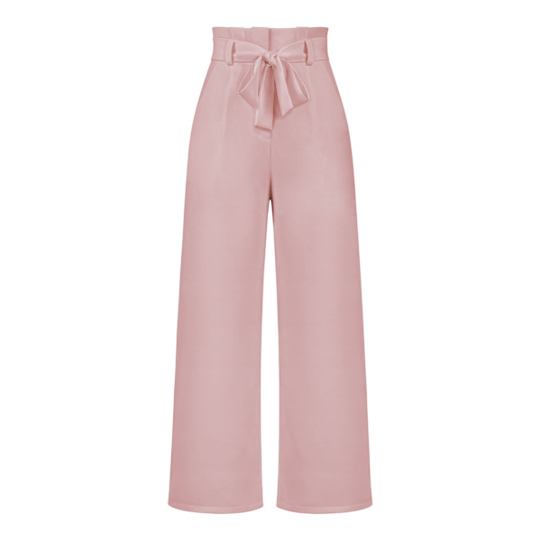 Dames bukser, casual og alsidige brede ben bukser med bælte temperament, pendler bukser, sommer pink L pink pink l