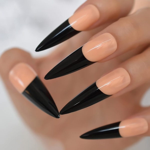 Extra långa bruna svarta falska naglar Stiletto Sharp Press On Nails Full Cover Blank Glans Akryl Salong Falska Nagelkonsttips 24st