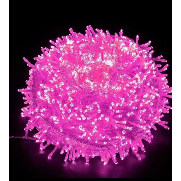 Julelys, LED-lysstreng, 10M 100 LED stjernelys, 8 moduser (rosa lys)