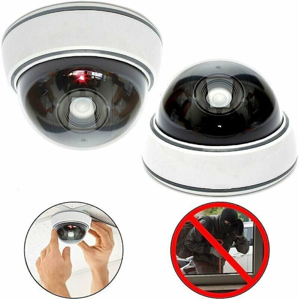 2-pack professionell attrapp flash dome-kamera med lins och blinkande LED (vit)