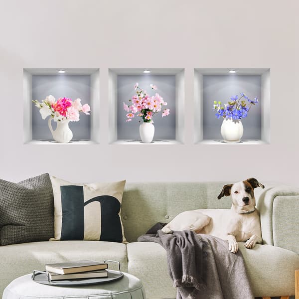 3D-effekt väggdekal blommor i vas väggdekor