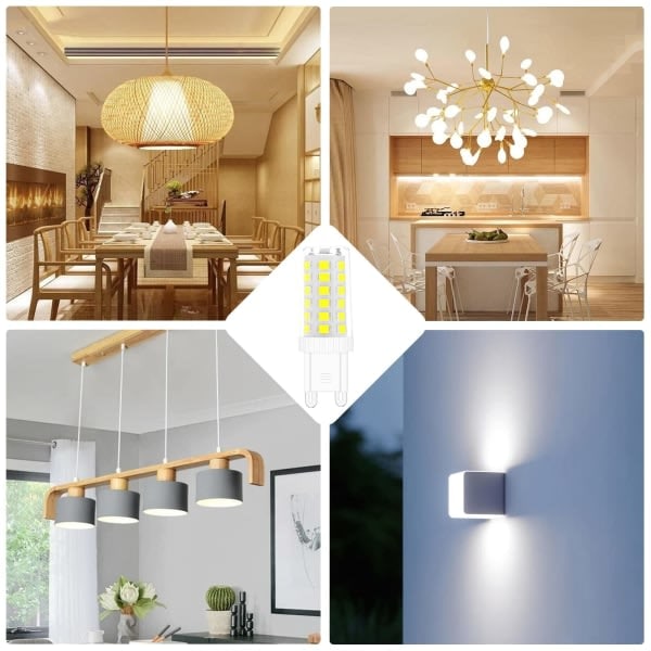 6-pak 5W G9 LED-pære, tilsvarer 40W halogenpære Hvit 6000K