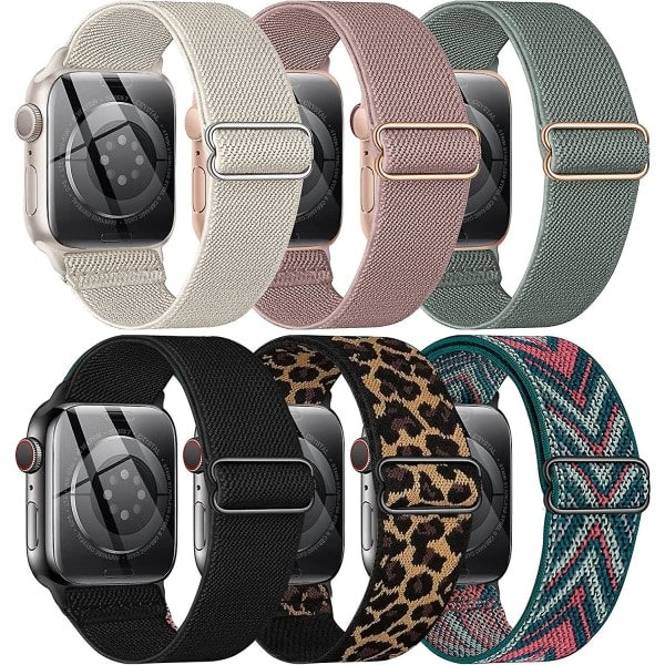 6-pakks strekkbar nylon solo loop for Apple Watch-reim serie Ultra Watch 8 7 6 5 4 3 2 1 (38/40/41 mm)