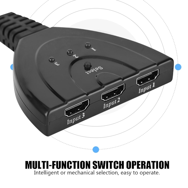 1080P Video Switch Switcher Splitter HDMI 3 Ind 1 Ud Split Signal Adapter Konverter Kabel[mo]