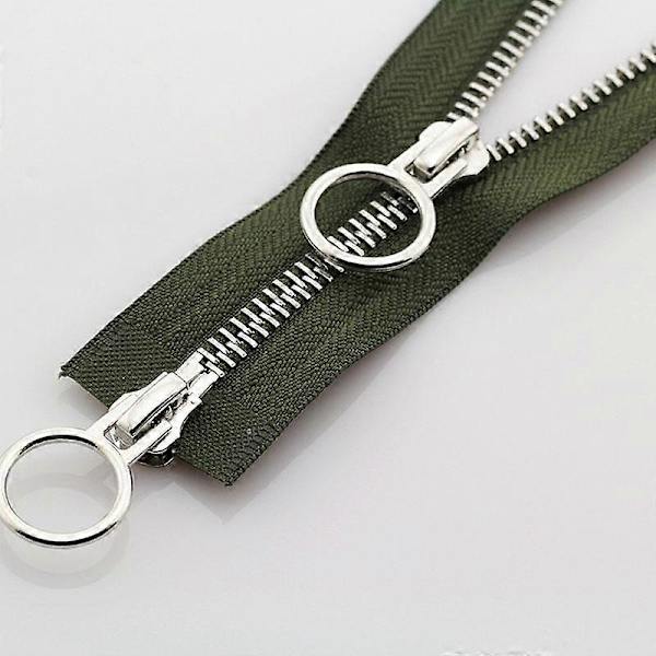 5# 70/90cm Metall Dragkedja Dubbel Slider Rund Ring Dragkedja För DIY Sömnad Kläder militärgrön army green 70cm