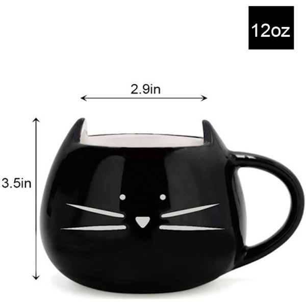 Søt keramisk katt kaffekopp 12 oz kattelskere kattunge te kopper gaver til kvinner jenter svart