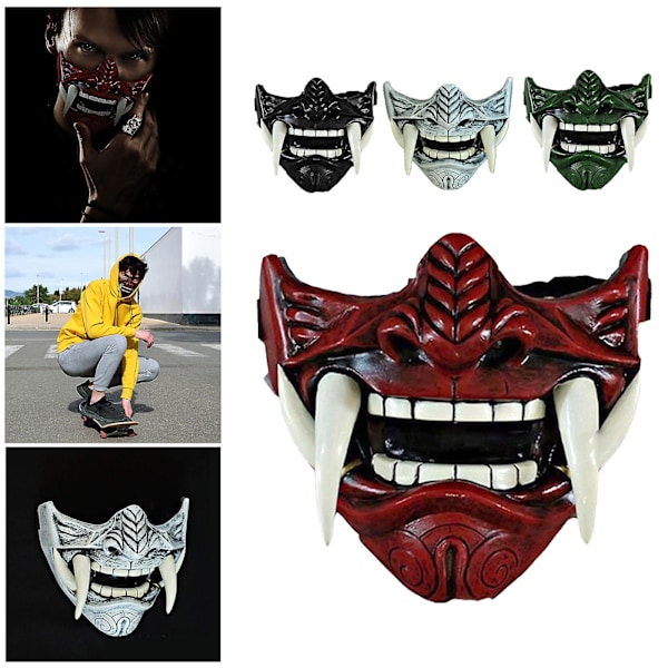 Halloween-maske Samurai-maske Japansk Prajna Djevelmaske Hannya Noh Kabuki Demon Oni Samurai-maske Grey