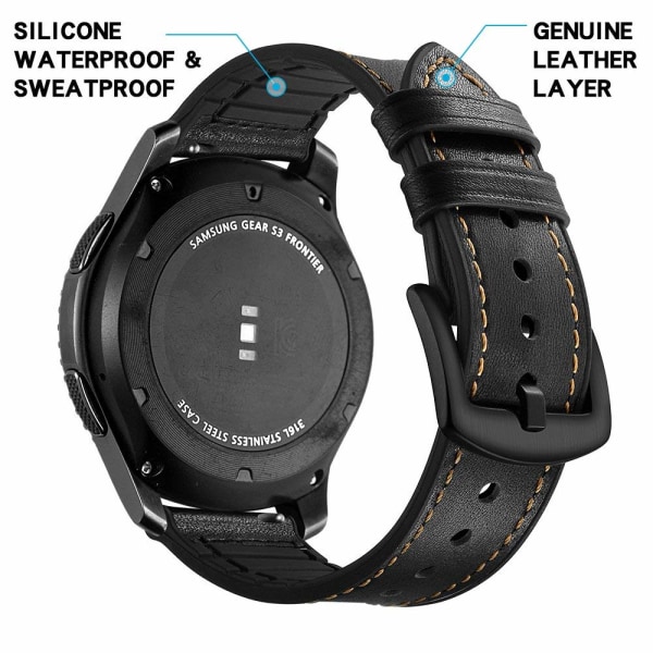 INF Armbånd Samsung Gear S3 Classic, Frontier, Galaxy Watch 22 mm Lær Svart