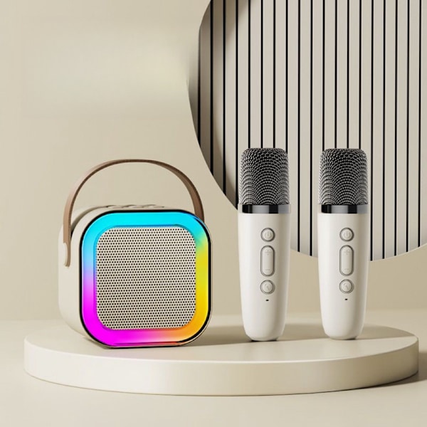 Karaokemaskine til børn og voksne, bærbar Bluetooth Mini Karaoke Mikrofon Sang højttaler med 2 mikrofoner og lys, legetøj White