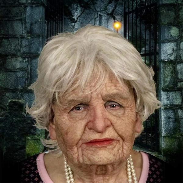 Halloween Gubbmaske, Den eldre Gubben Hodeplagg Realistisk Silikonmaske Helhode Knepig rekvisitt Old Woman