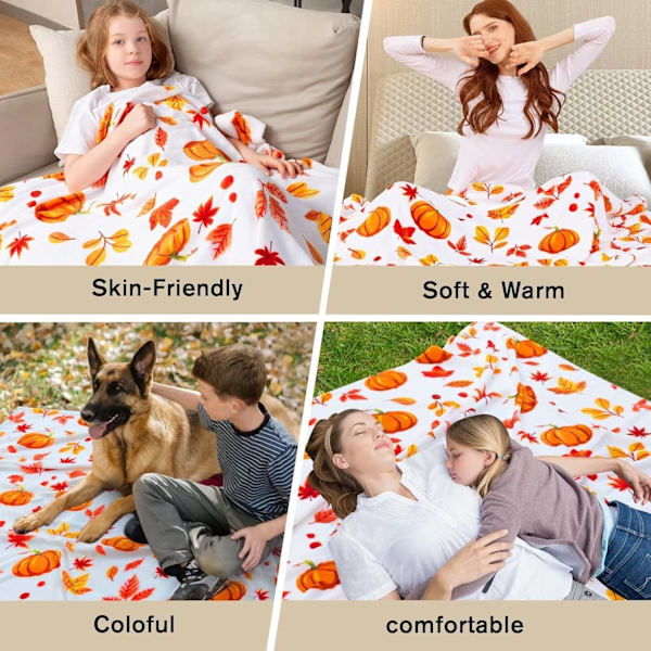 Høstfilt, Halloween græskar høst plys høstdekor fleece fuzzy picnictæppe til sofa sofaer stole (50\" x 60\")