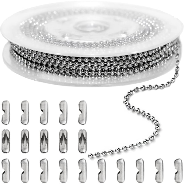 Kuljettu ketju 2mm hopea ruostumaton teräs Bead Link Chain Roll f,ZQKLA