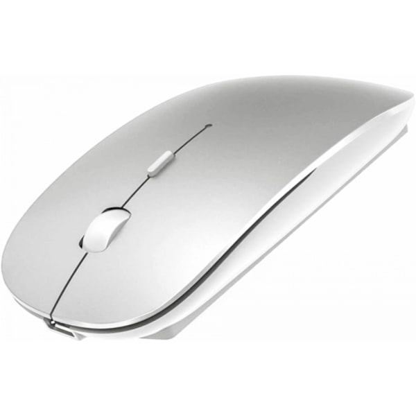 Genopladelig Trådløs Mus, 2.4G Lydløs Mini Slim Mus, Nano USB Type C Dual Receiver Mus til PC, Laptop, Macbook og Chromebook (Sølv)