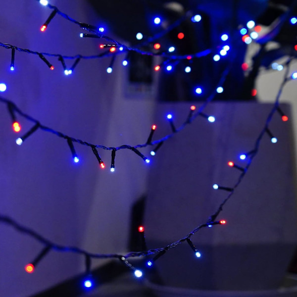 Lyse 20 meter 200 LED Julelys, Julelysstreng Koble Rød Hvit og Blå Red White and Blue 200 LEDs